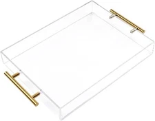 12"x16" Clear Acrylic Serving Tray with Golden Handles, Sturdy Huge Capacity ...