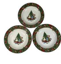 3 Christmas Celebration Rimmed Soup Bowls Bob Timberlake Int’l Tableworks Holly