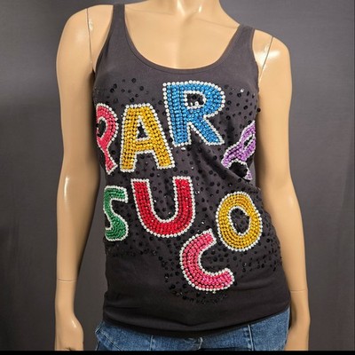 Y2K Parasuco Sequined Tank Top Size S Black Colorful Emo Indie Sleaze