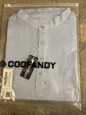 COOFANDY Men's Cotton Linen Henley Shirt Short Sleeve 2xl Band Collar Light Blue