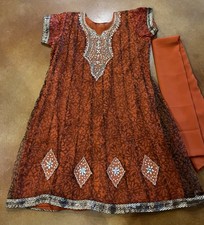 Women India Embroidery Sequin Dress with Scarf