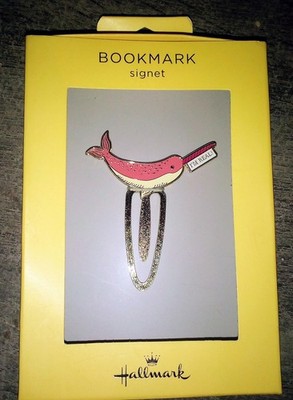 Vintage, New Hallmark Gold Tone Metal Pink & Enamel Narwhal Bookmark ''I'm Real''