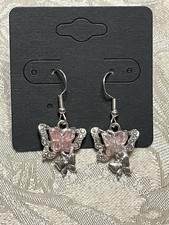 Vintage Bohemian Festival Glamour Silver Double Butterfly Drop Dangle Earrings