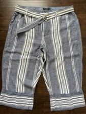 NWOT LAUREN Ralph Lauren Plus Size 100 LINEN Nautical Belted Trouser Pants 29 W