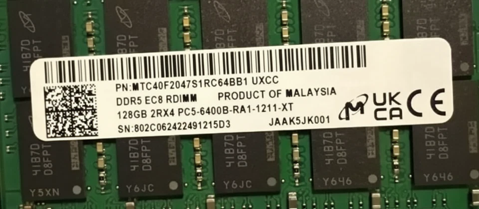 MTC40F2047S1RC64BB1 MICRON 128GB (1X128GB) 2RX4 PC5-6400B SERVER RDIMM MEMORY - Image 2 of 2
