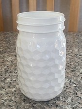 Mason Jar Pint Hexagon Honeycomb Stamped Pattern White 5.25" High Flower Vase