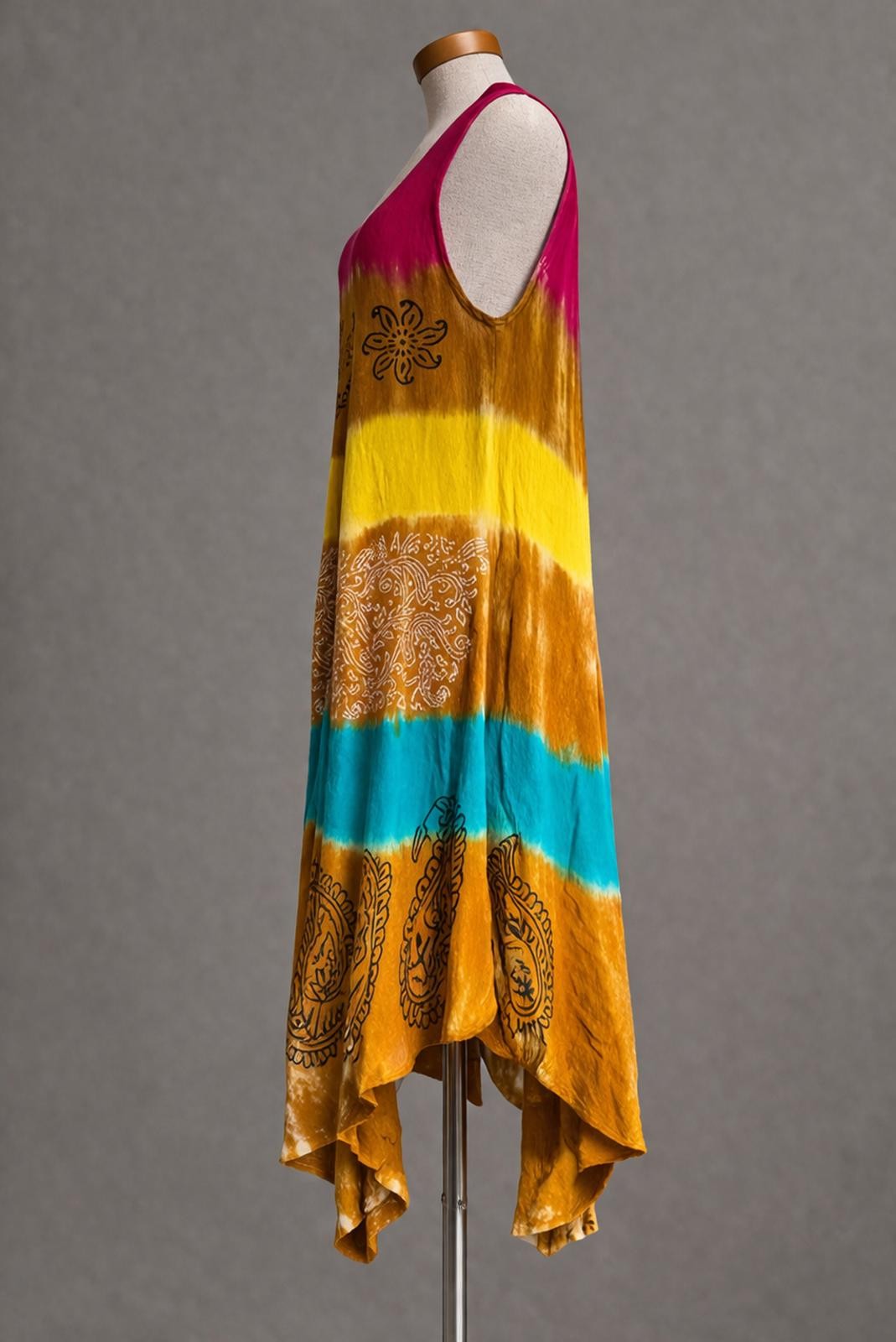 Tie Dye Midi Dress Free Size 100% Viscose Sleeveless Festival Hippie India image 3