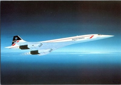 British Airways Concorde Airplane Vintage Mid-Flight Lithograph PC027 Postcard