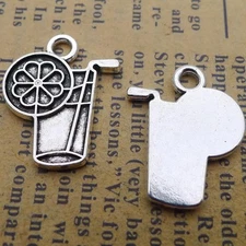 Clearance 40PCS Antique Silver TROPICAL DRINK Charm Pendant with Orange JHS416