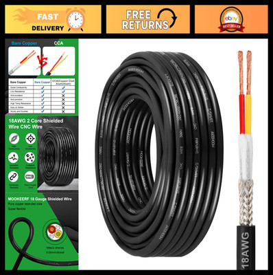 50FT 18AWG Shielded Wire, 2 Conductor Stranded Copper Cable for CNC, 3D Printer,