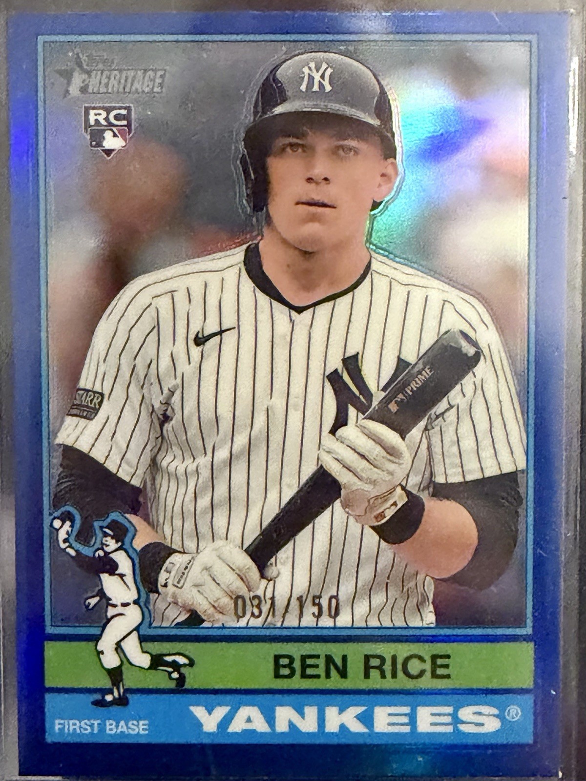2025 Topps Heritage Ben Rice #406 Chrome Blue Refractor /150 RC New York Yankees