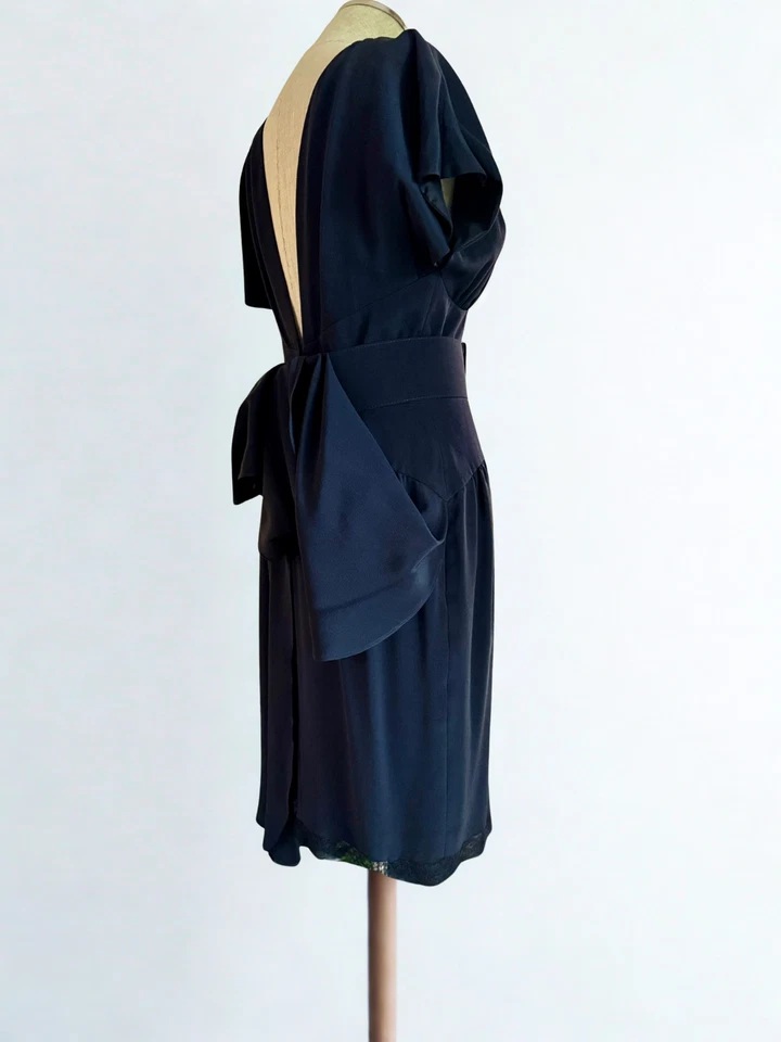 Karl Lagerfeld 80s Vintage Belted Navy Silk Midi Dress - Size 40 *FREE SHIPPING* - Image 4 of 4