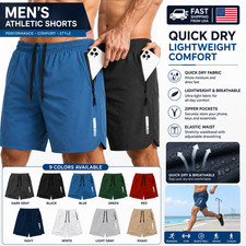 Men's Athletic Gym Shorts Quick Dry Running Workout Zip Pocket Lightweight