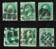Billete Washington de 3 centavos Fancy Cancels GEOMETRIC STUDY 1871-83 EE. UU. 41A41