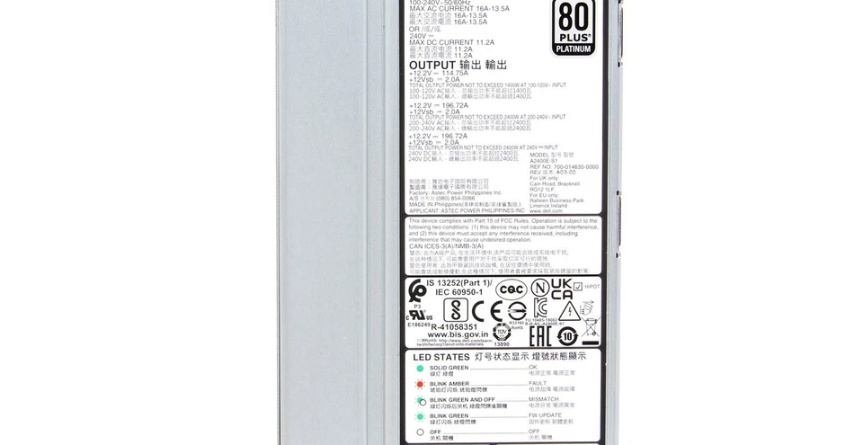 Power supply unit Dell Artesyn 2400W 100-240V AC 50/60Hz 80+ Platinum G15 7GN3C - Image 4 of 4