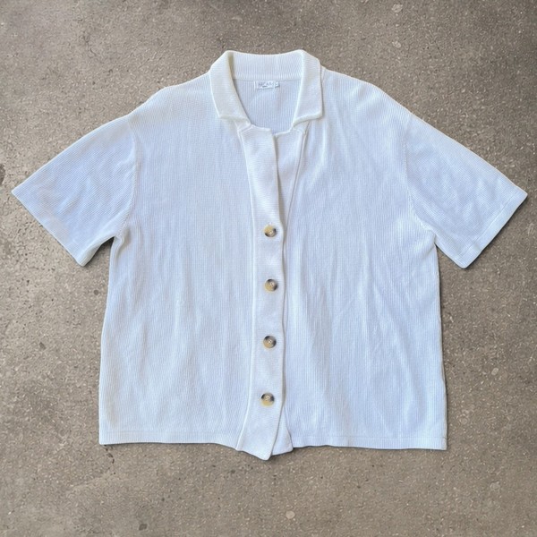 ARCAA white knit organic cotton Button Shirt size L