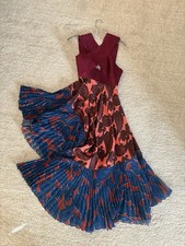 Pleated Asymmetric Hi-Low Sleeveless Floral Dress Burgundy Pink Blue Party