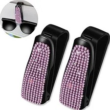 2 Pack Bling Rhinestones Sunglass Holder for Car Sun Visor, Car Eyeglasses pink