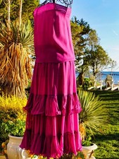 VINTAGE 1980s Pancaldi  B. Italy Silk Tiered Skirt Set - Size 0 Fuchsia 