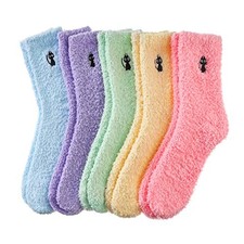 Womens Super Soft Fuzzy Cozy Home Sleeping Socks One Size 5 Pairs Cat