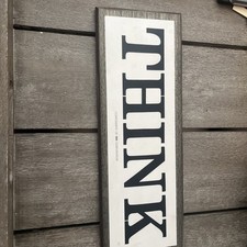 Vintage Early IBM THINK Sign Desktop Double-Sided Wood Desk Plaque Slogan