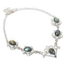 Labradorite Handmade Gemstone 925 Sterling Silver Jewelry Necklace Size 18