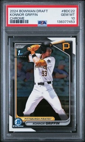 KONNOR GRIFFIN - 2024 BOWMAN CHROME DRAFT #BDC22 1ST RC PROSPECT PSA 10 GEM MINT