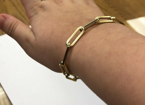 14k Yellow Gold PAPERCLIP Link Chain Bracelet 7.5 Inch 4.3 grams 6.MM - 第 5/12 張圖片