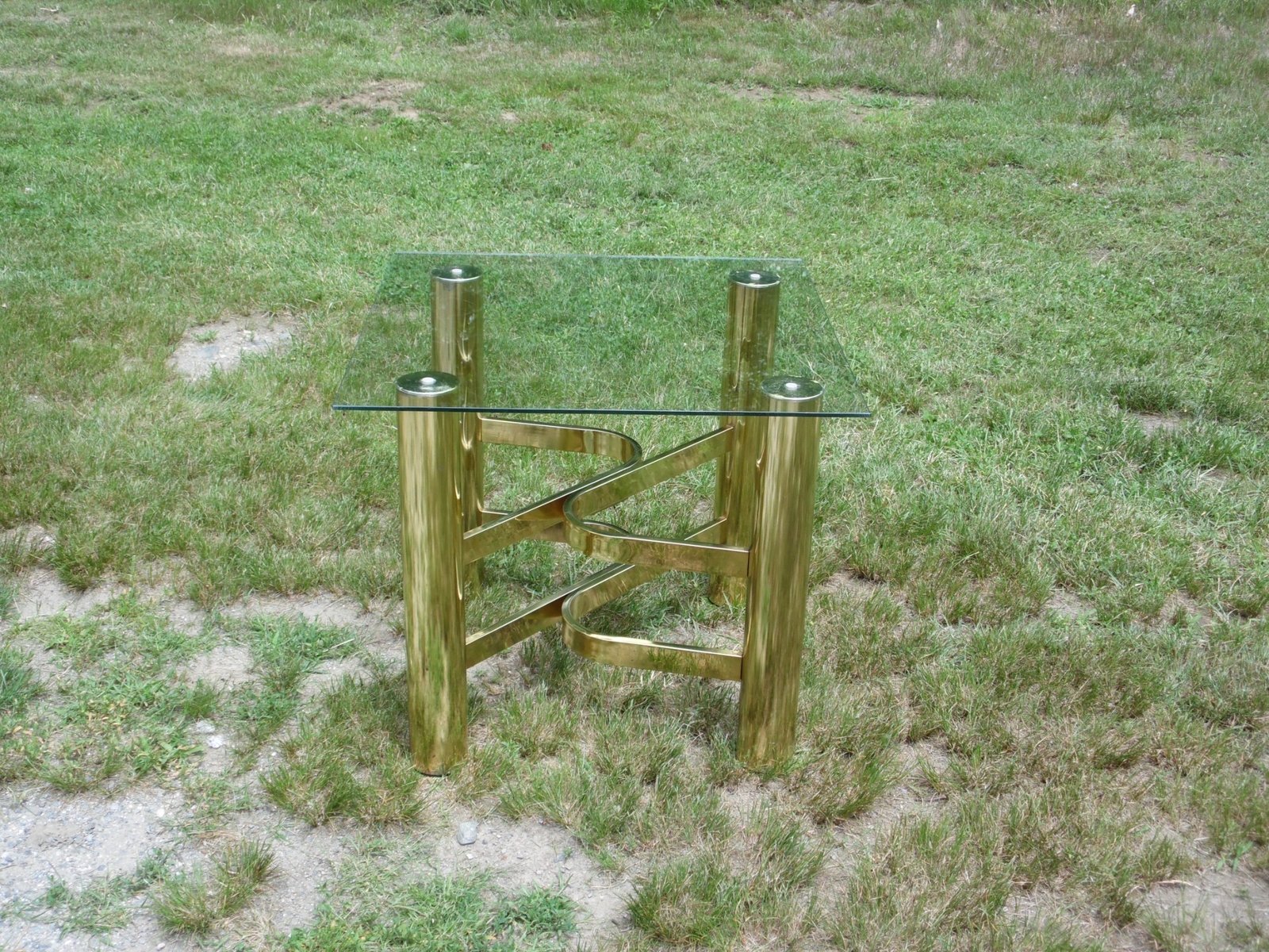 Vintage Mid Century Modern Brass & Glass End Table eBay