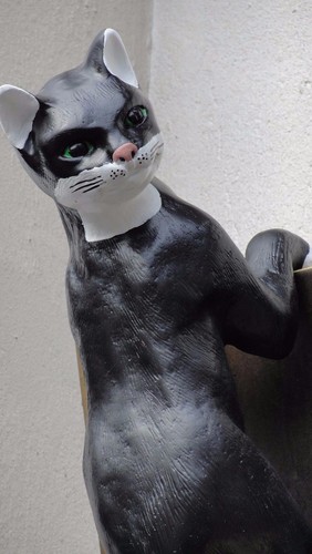Kater Figur Katze Kletterkatze Klettert Lebensgroß Kunstharz Groß 60cm Kopf R FS - Picture 3 of 9