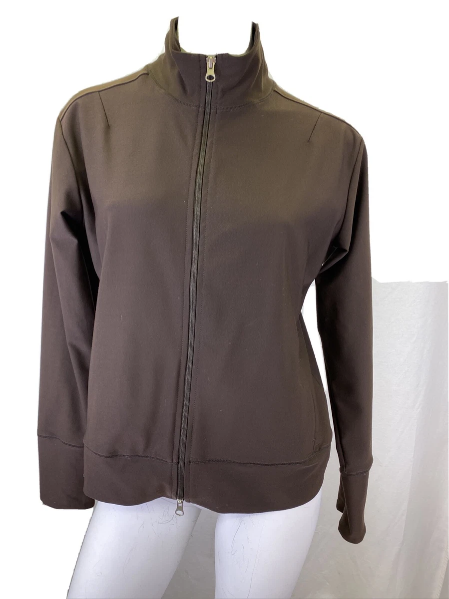 Lucy Womens L Brown Long Sleeve Zip Front Athletic Yoga Jacket Pocket Zip  Sleeve | eBay