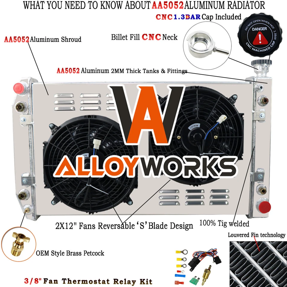 CC622 4 Row Radiator Shroud Fan For 1988-1999 Chevy GMC C/K 1500 2500 Truck - Image 3 of 4