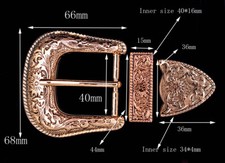 Gold Western Floral Engraved Cowboy Belt Buckle Three Piece Set Unisex 1-1/2"