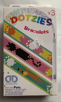 Diamond Dotz DOTZIES Child Bracelets Facet Art Kit Pets 3 Pack New