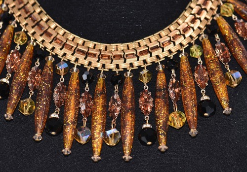 RARE 1940's ALICE CAVINESS Grand AMBER Bead COLLAR Necklace and EARRING SET - Picture 4 of 12