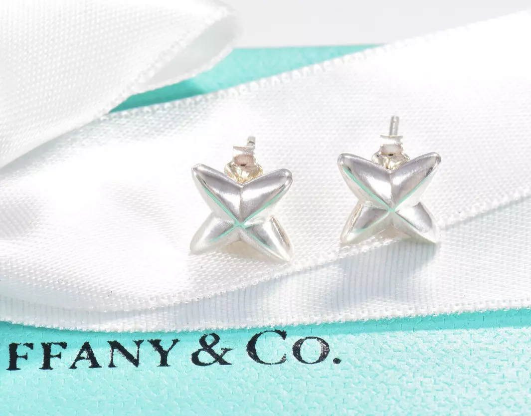 Tiffany Co Sterling Silver Sirius Star Stud Earrings Pouch