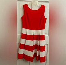 Nine West Coral Striped Box Pleat Dress Size 10 Fun & Flirty