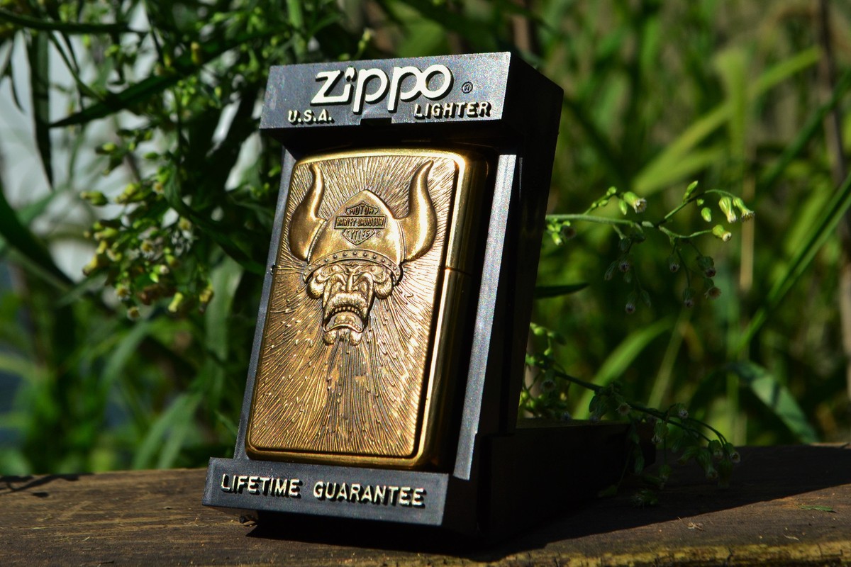 Zippo Lighter - Harley Davidson - Viking - Brass - Barrett-Smythe