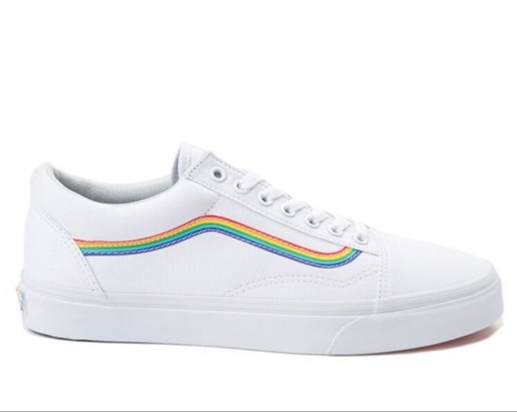white with rainbow stripe vans