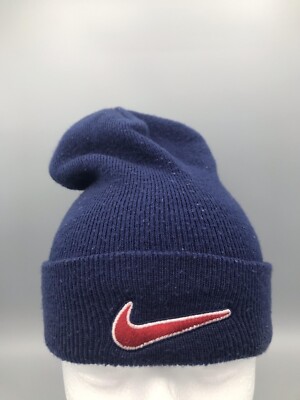 Vintage Rare Nike Red Swoosh Navy Blue Winter Hat Beanie