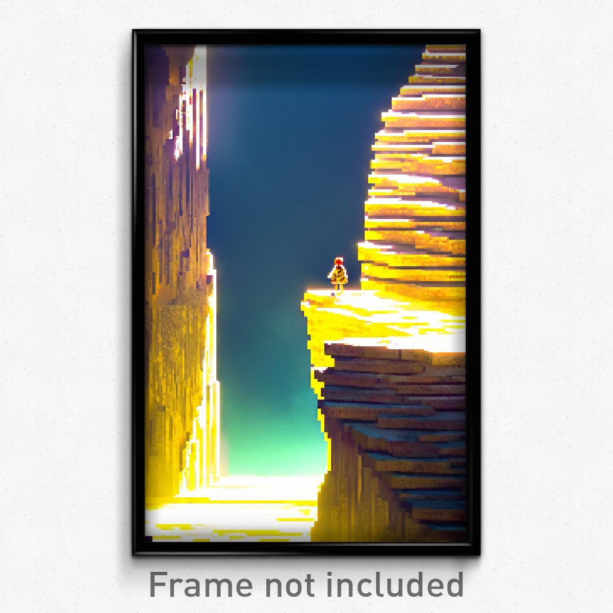 8 Bit Psychedelic Pixel Art Poster - Acidic Ledge Video Game Print