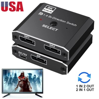 Bi-directional DP Switch Displayport 1.4 Switcher Splitter 8K 4K 2X1 or 1X2 USA