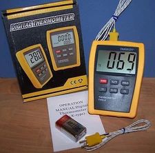 Scientific Digital Thermometer 2 K-Type Thermocouple Temperature Sensor Probe 02
