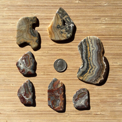 7 Polished Rock Slices Mixed Red & Gray Crazy Lace Agate Crystals Natural Colors
