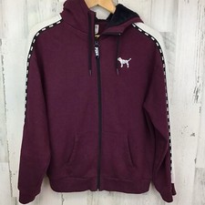 Victoria s Secret PINK Bling Faux Fur Lined Hood Full Zip Slouchy Hoodie M