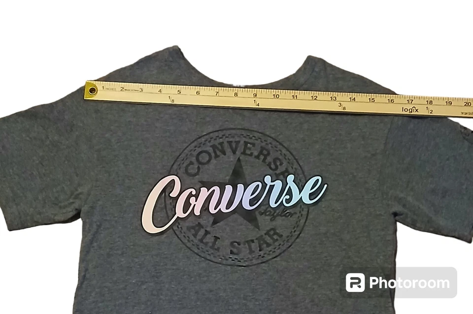 Camiseta corta informal con logotipo gris/rosa azul Converse talla M para niñas Foto 3 de 4