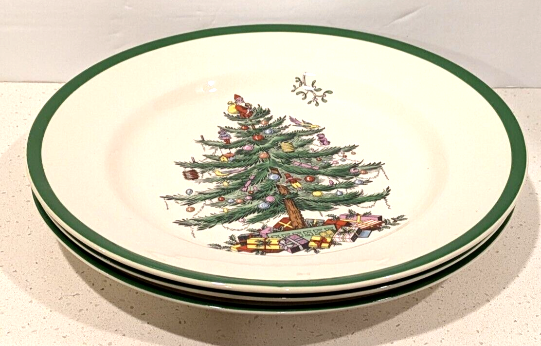 3 Vintage Spode Christmas Tree Dinner Plates, 10.3