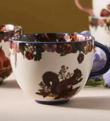 Anthropologie Nathalie Lete Squirrel Mug Animals Floral Woodland Wildlife Nature