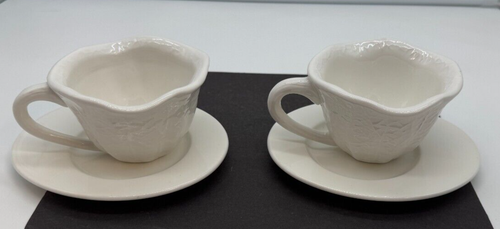 2 MICHAEL ARAM Rare White Porcelain Forest Leaf Cups And Mismatched Saucers - Picture 5 of 9