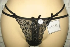 IJAK /  ITS JUST A KISS - NEW - LARGE BLACK SUPER SEXY LACE STRAPPY THONG PANTY